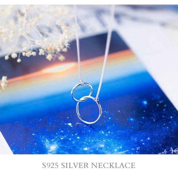 NEW 925 Sterling Silver Double Circle Necklace - Picture 5 of 8